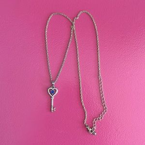 Gold Key Necklace with Blue Stone